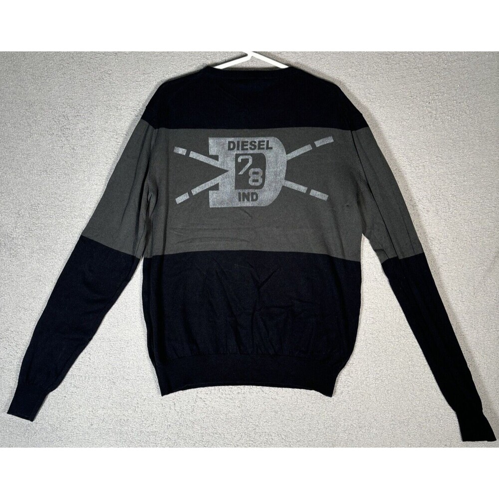 Diesel Sweater Men's Size Large Lightweight Logo Colorblock Black‎ Grey Logo